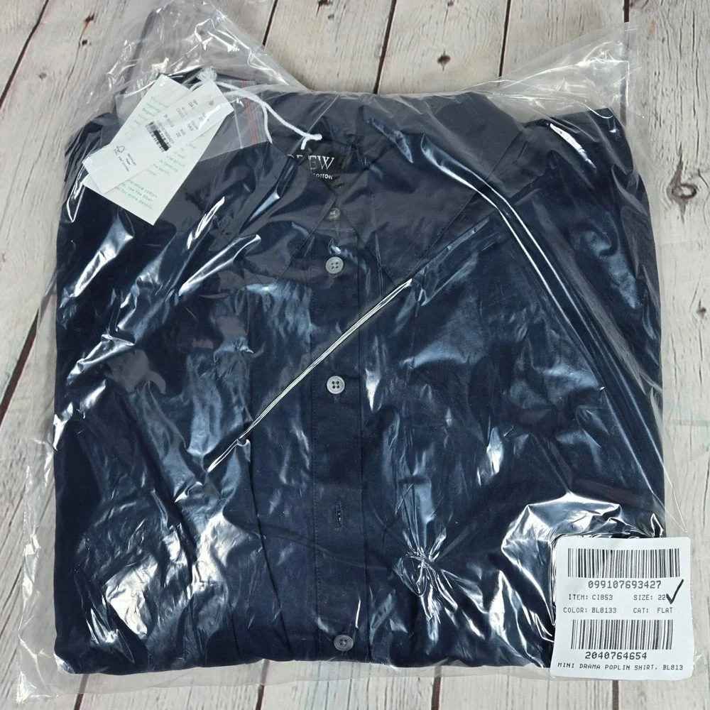 J. Crew Elena mini shirt-dress in cotton‎ poplin Navy CI853 22 NWT
